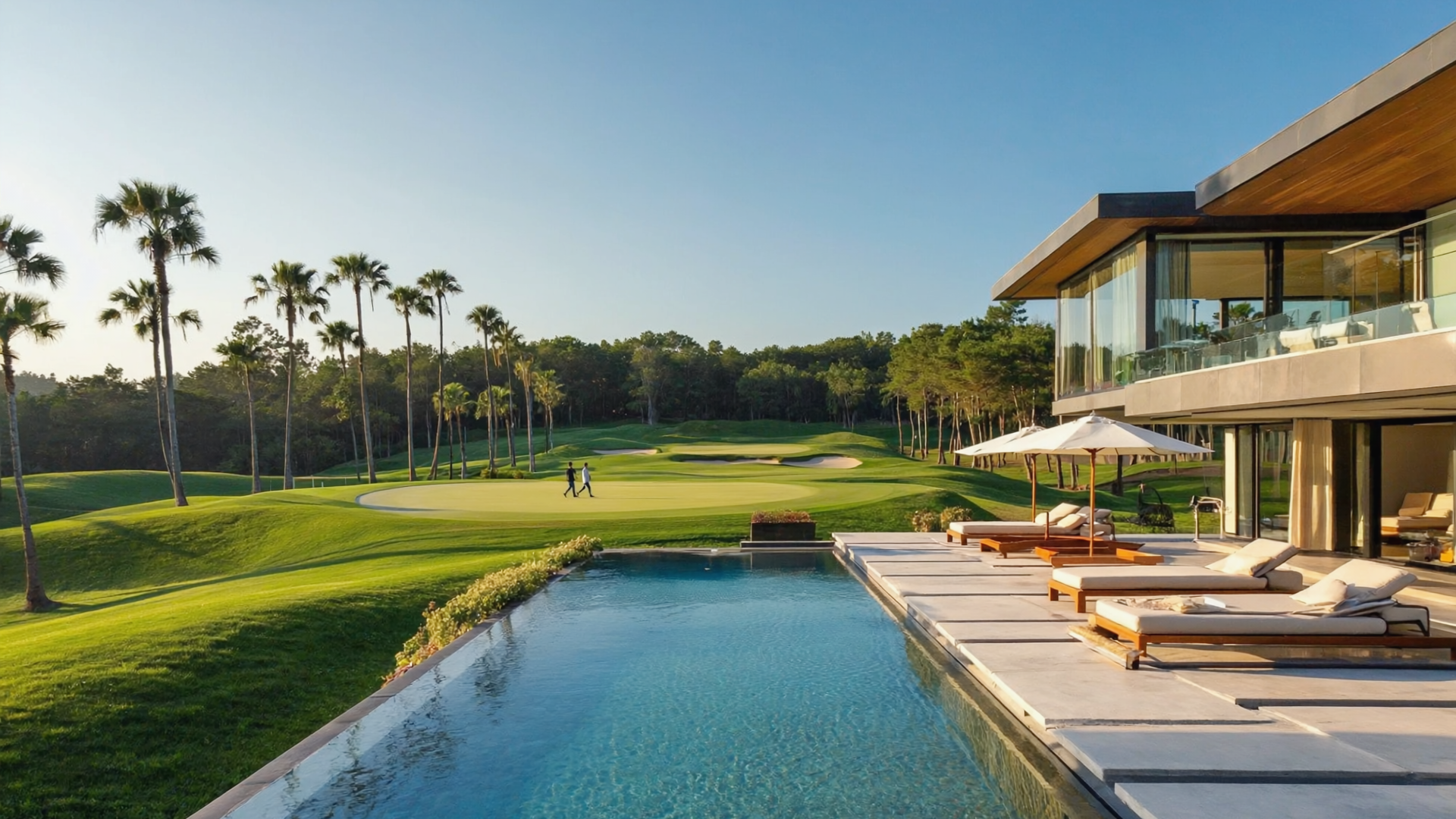 Luxury vacation rental with infinity pool overlooking a golf course - representing golf and sports travel demand verticals