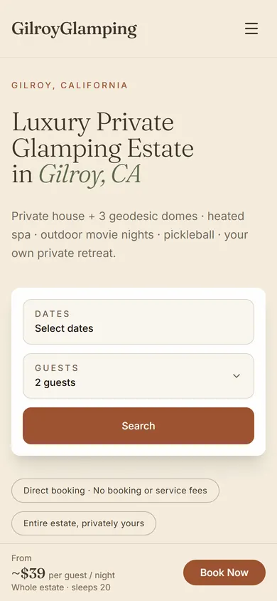 Gilroy Glamping on a phone