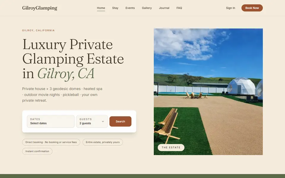 The Gilroy Glamping home page