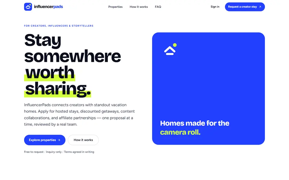 The InfluencerPads home page