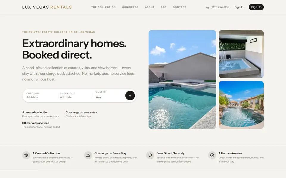 The Lux Vegas Rentals home page