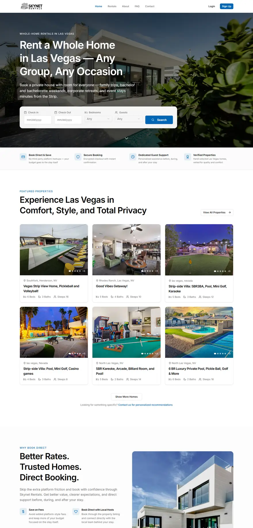 The Skynet Rentals home page