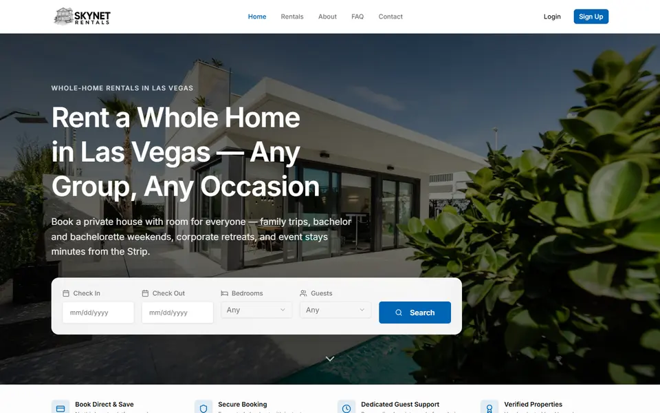 The Skynet Rentals home page