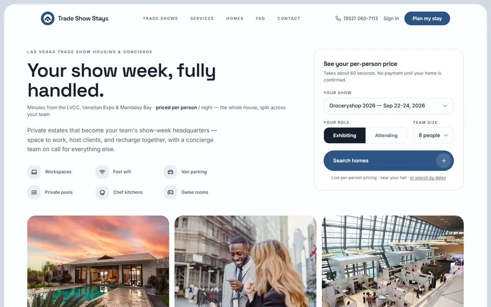 The Trade Show Stays home page