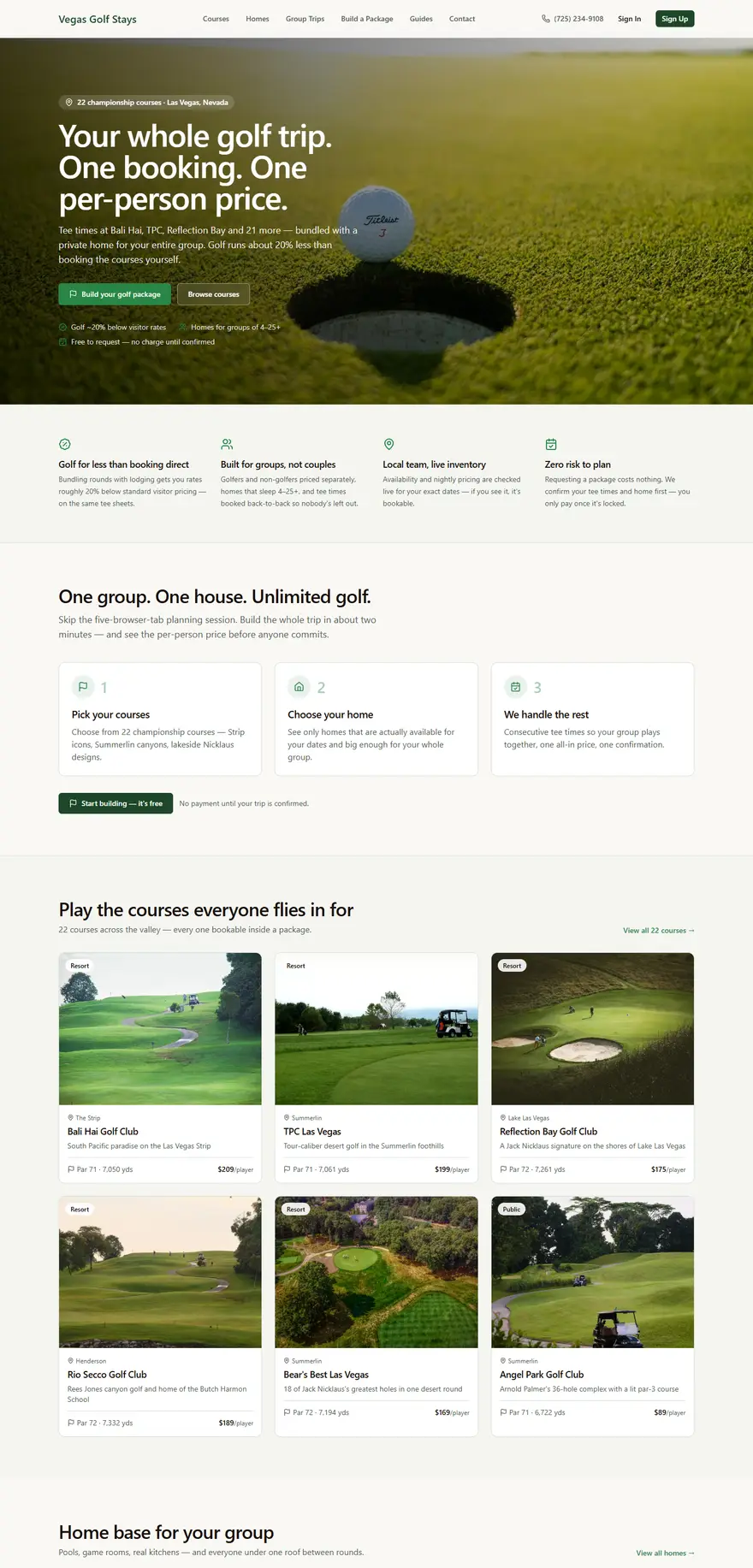 The Vegas Golf Stays home page