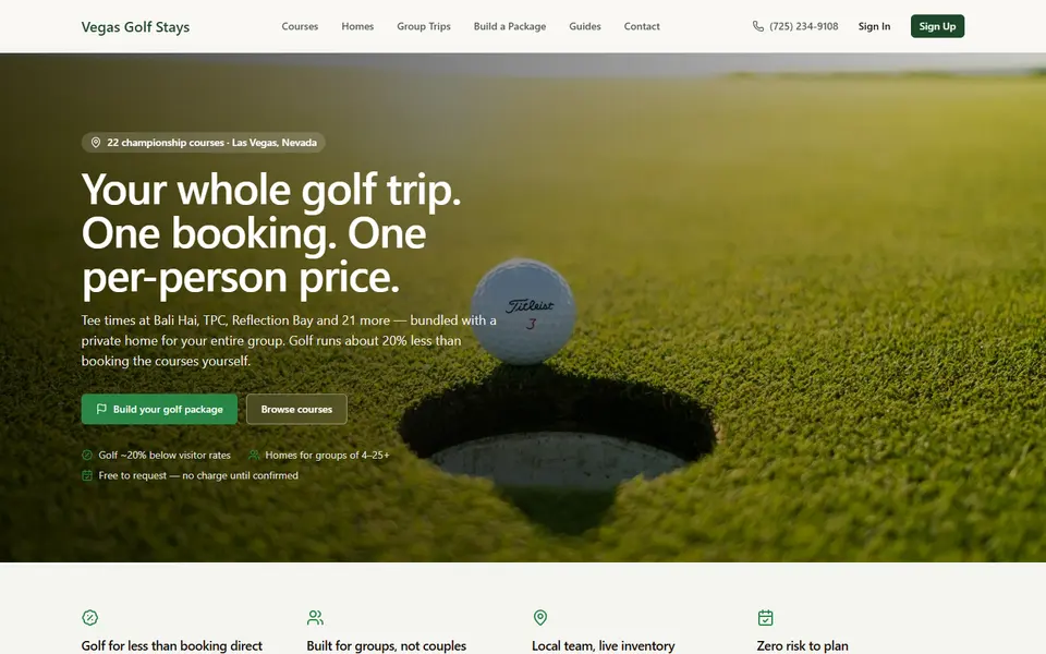The Vegas Golf Stays home page